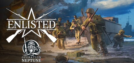 Store artwork for Enlisted showing World War II infantry and a tank advancing across a battlefield with the game logo.