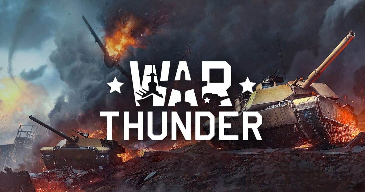 War Thunder key art — combined aircraft, tank and ship combat with the game logo.