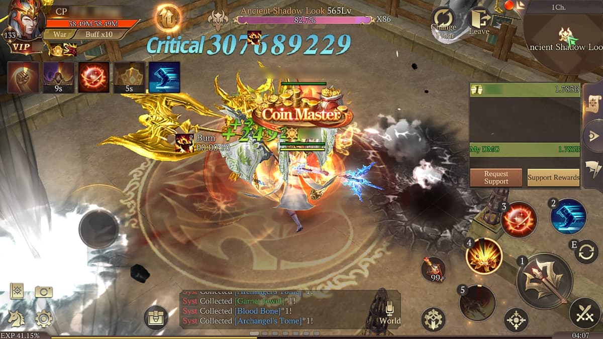 A huge critical hit number during a fight against a group of monsters